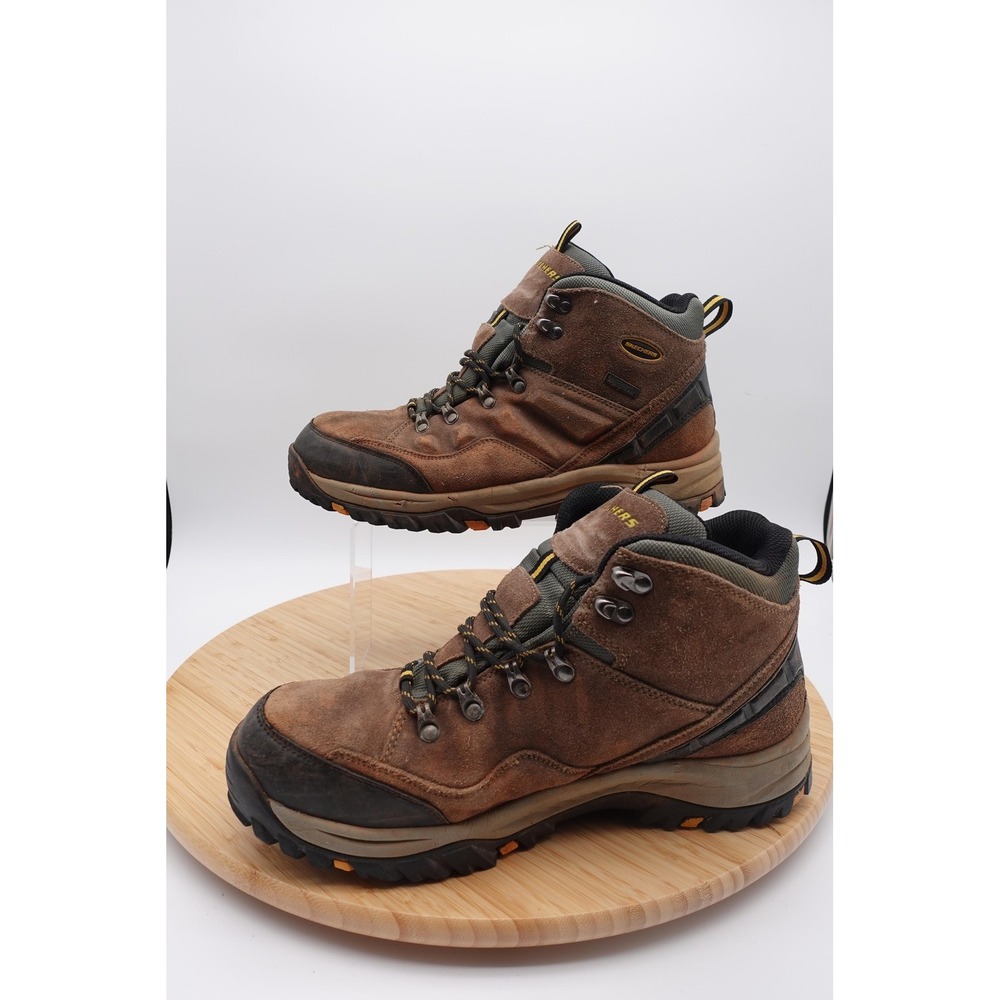 Skechers Boots Mens Size 11.5 45.5 Brown Leather Waterproof Hiking Trail Boots - Picture 3 of 8